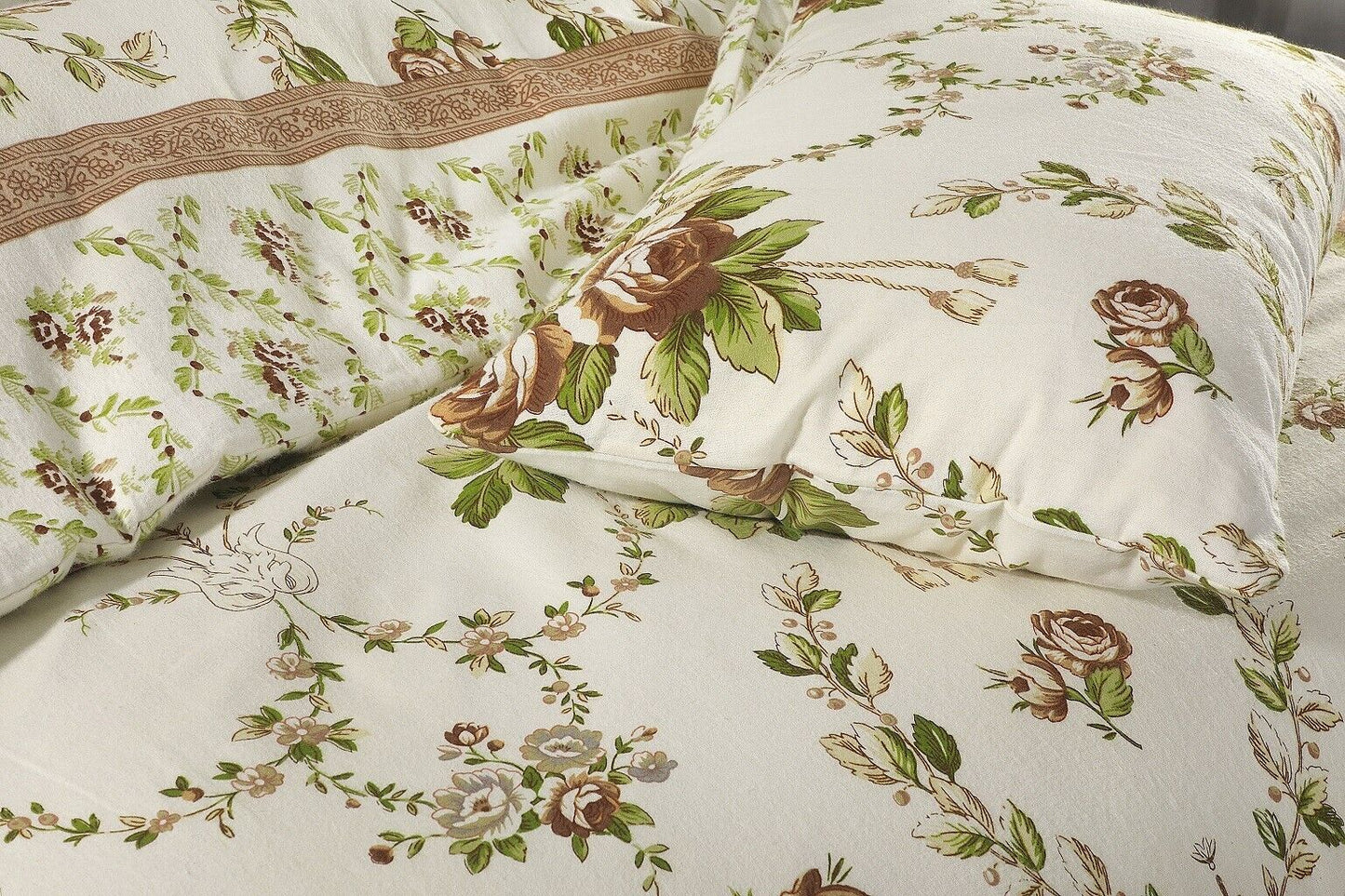 Natural Floral Flannelette Brushed Cotton Thermal Sheet Set