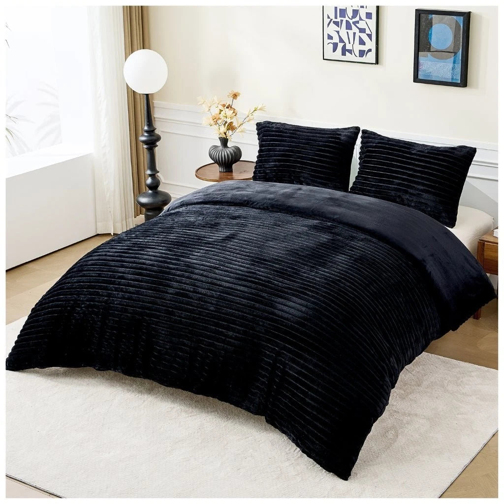 Chunky Rib Teddy Fleece Duvet Set Black