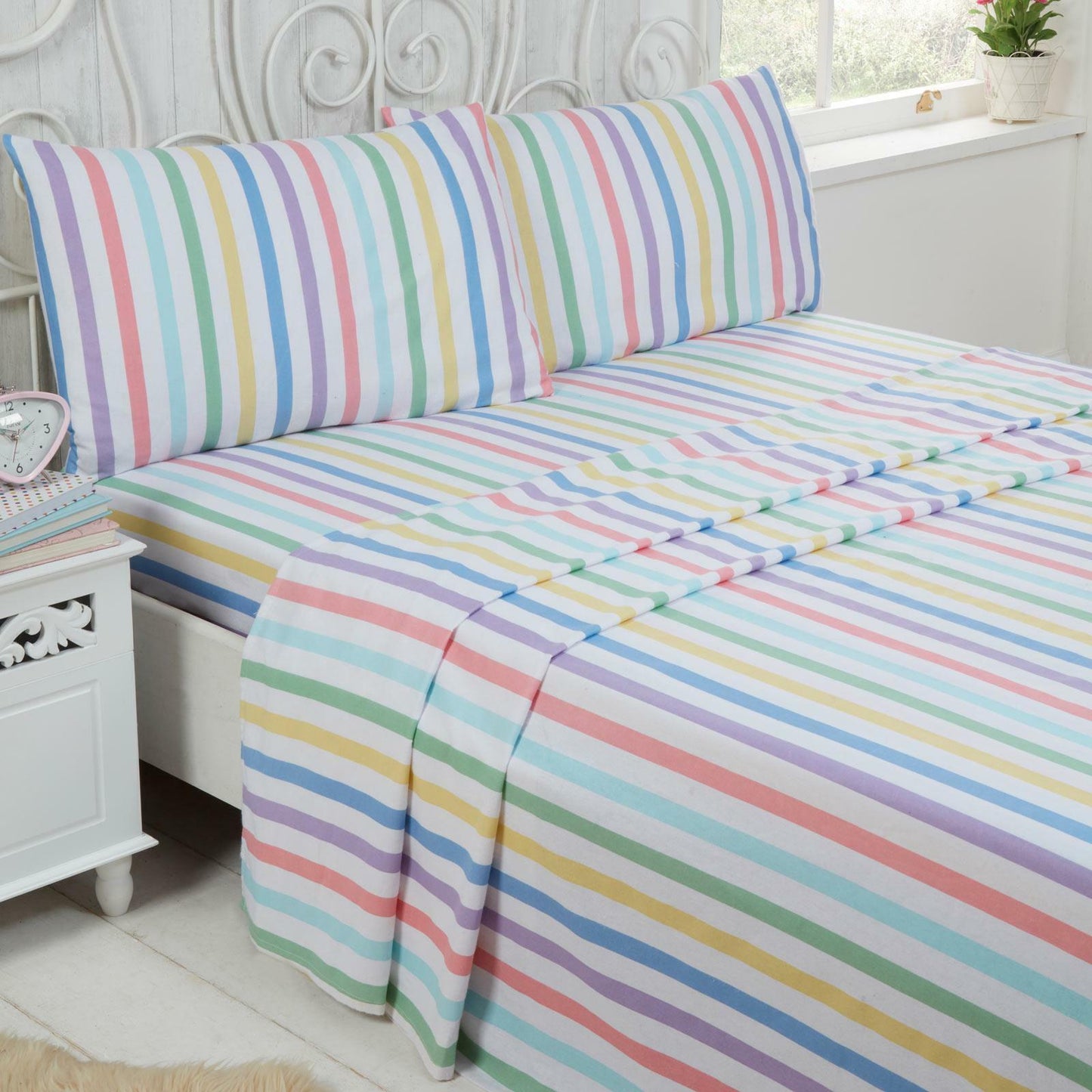 Candy Stripe Flannelette Brushed Cotton Sheet Set