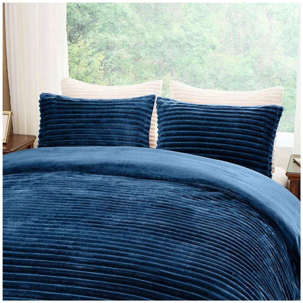 Chunky Rib Teddy Fleece Duvet Set Navy Blue