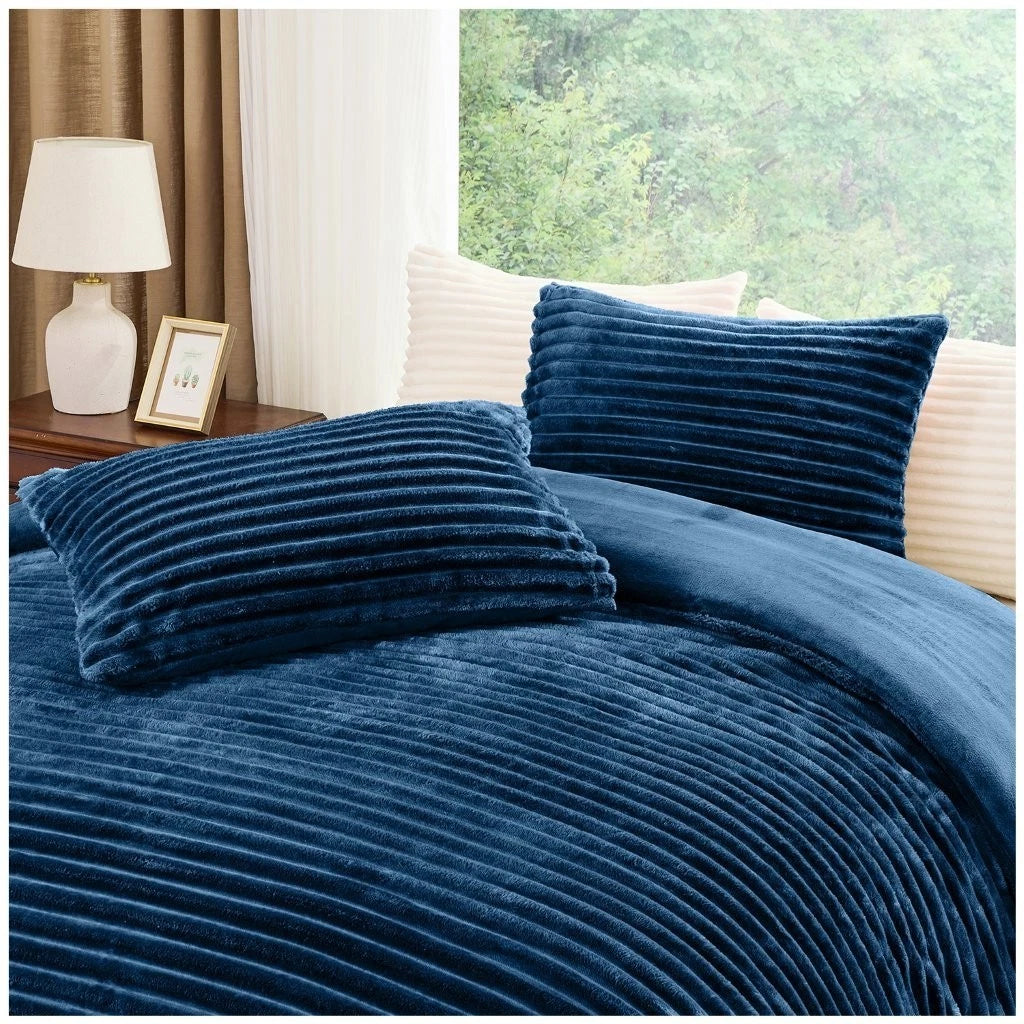 Chunky Rib Teddy Fleece Duvet Set Navy Blue