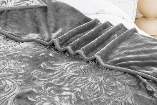 Charcoal Rashel 4kg Soft Embossed Heavyweight Blanket