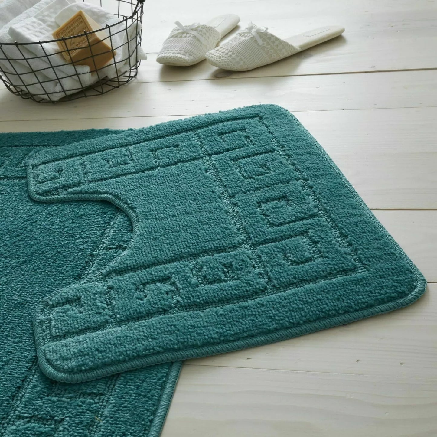 Jacquard 2pc Greek Border Non-Slip Bath Mat and Pedestal Set