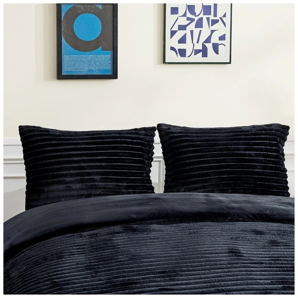 Chunky Rib Teddy Fleece Duvet Set Black