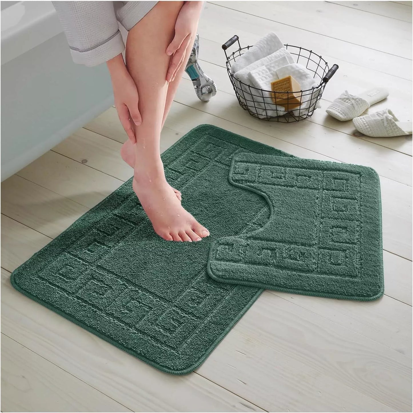 Jacquard 2pc Greek Border Non-Slip Bath Mat and Pedestal Set