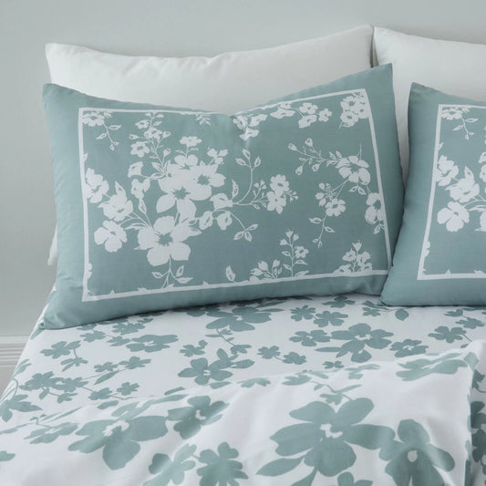 Duck Egg and White Eliza Floral Reversible Duvet Set