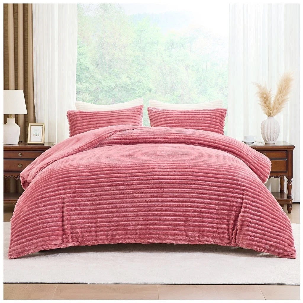 Chunky Rib Teddy Fleece Duvet Set Blush Pink