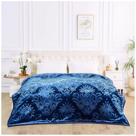 Navy Blue Rashel 4kg Soft Embossed Heavyweight Blanket