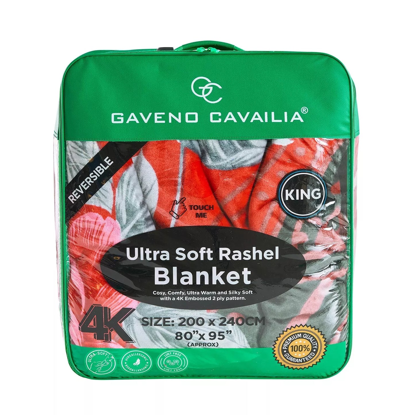 Floral Red and Green Reversible 4KG Soft Embossed Heavyweight Blanket