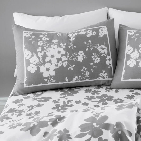 Grey and White Eliza Floral Reversible Duvet Set