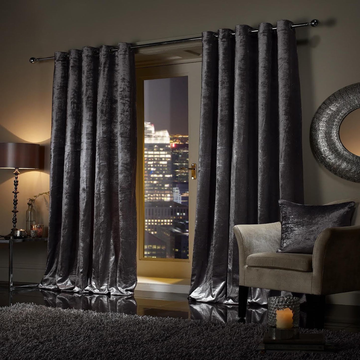 Luxury Crushed Velvet Lined Curtain Pair