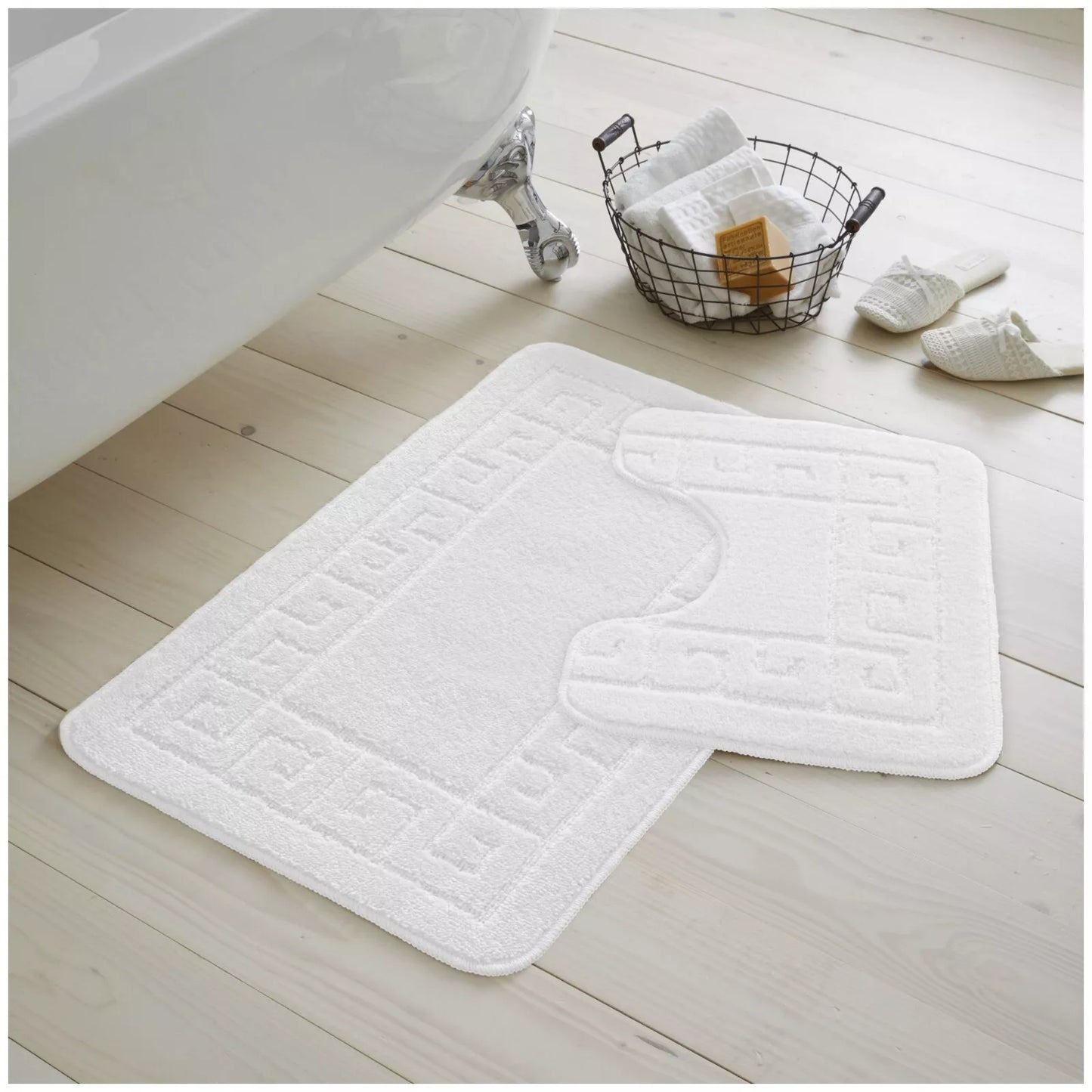 Jacquard 2pc Greek Border Non-Slip Bath Mat and Pedestal Set