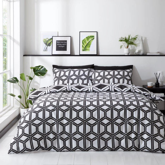 Hendrix Black and White Geometric Reversible Duvet Set
