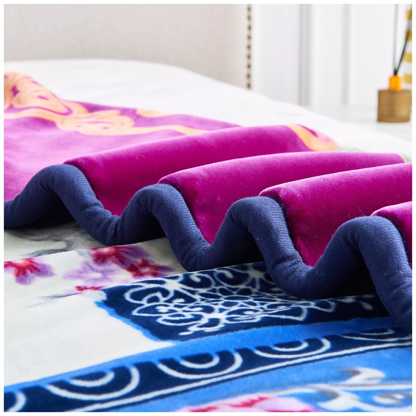 Floral Blue and Purple Reversible 4KG Soft Embossed Heavyweight Blanket