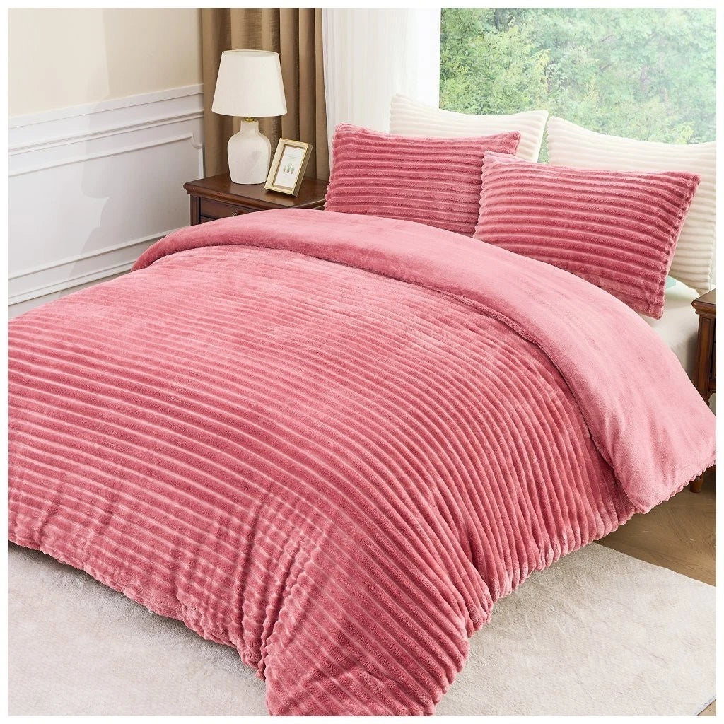 Chunky Rib Teddy Fleece Duvet Set Blush Pink