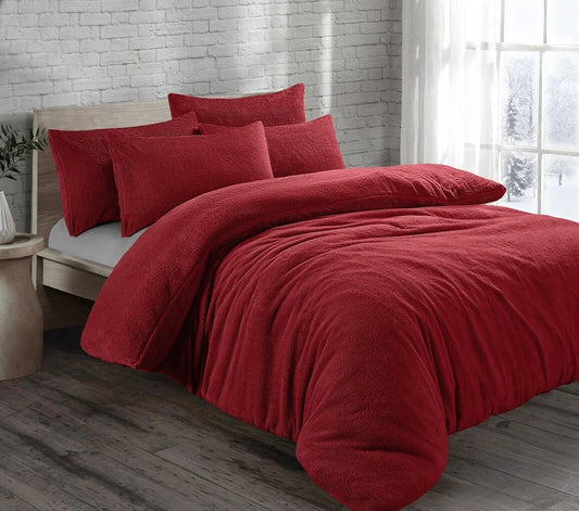 Red Original Teddy Fleece Duvet Cover and Pillowcase Set