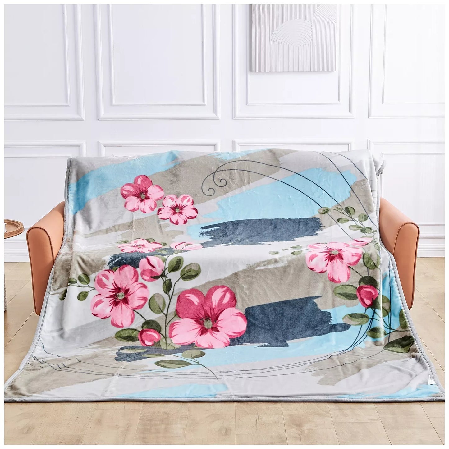 Floral Brown and Blue Reversible 4KG Soft Embossed Heavyweight Blanket