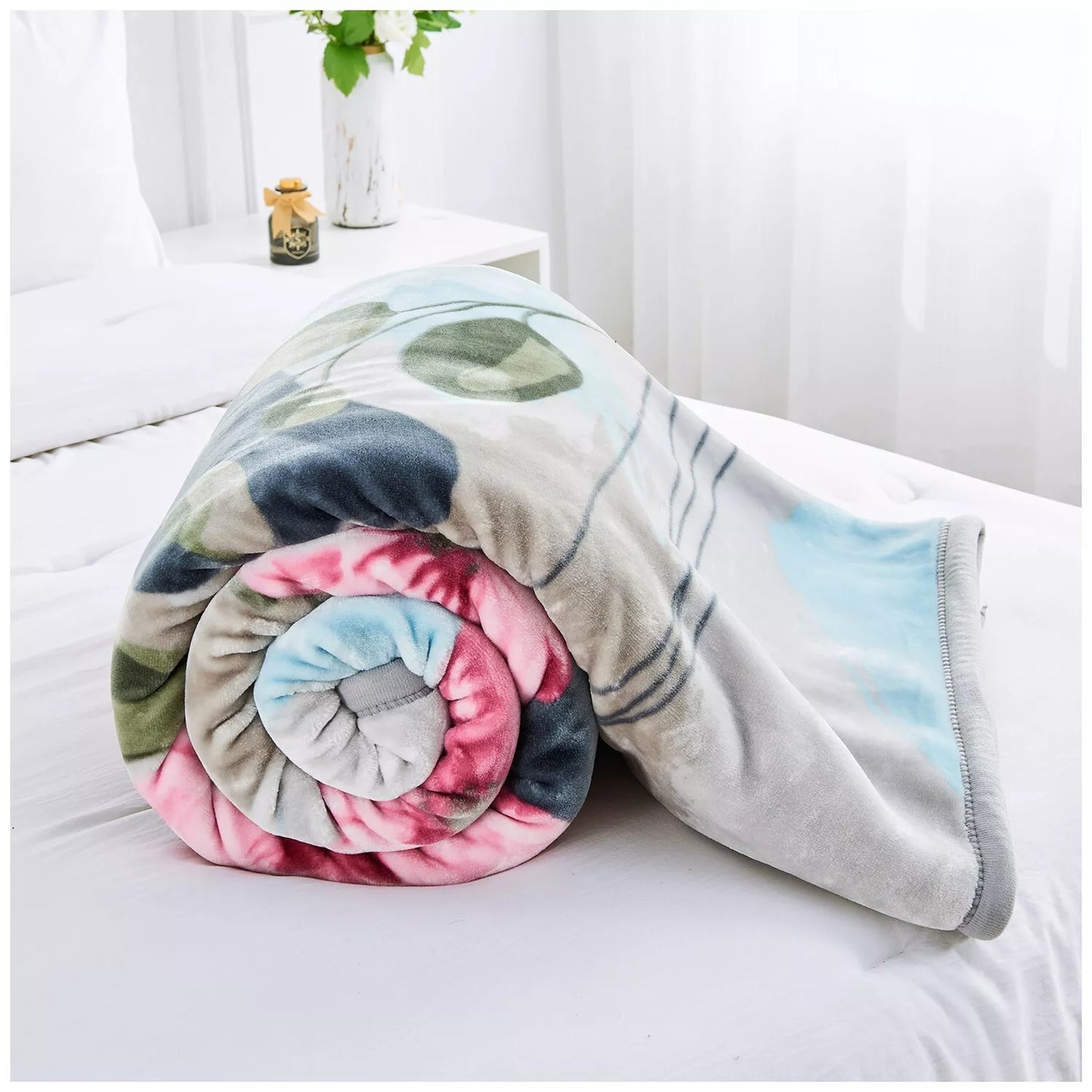 Floral Brown and Blue Reversible 4KG Soft Embossed Heavyweight Blanket