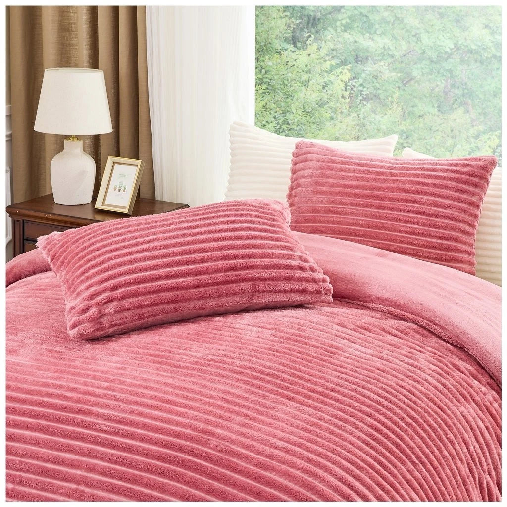 Chunky Rib Teddy Fleece Duvet Set Blush Pink
