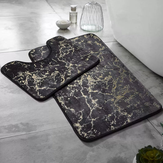 Marble 2pc Memory Foam Non-Slip Bath Mat and Pedestal Set