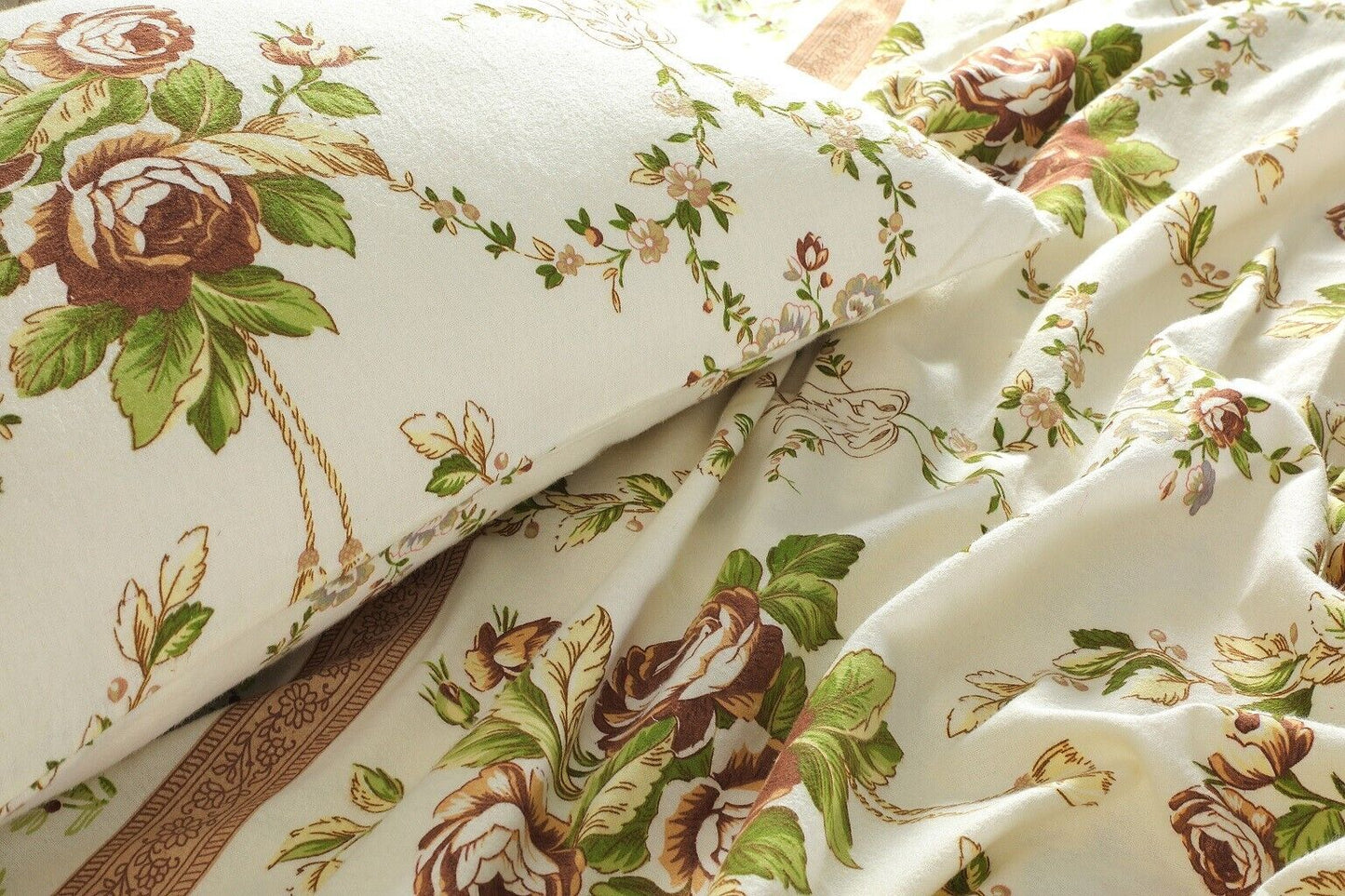 Natural Floral Flannelette Brushed Cotton Thermal Sheet Set
