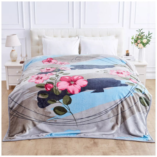 Floral Brown and Blue Reversible 4KG Soft Embossed Heavyweight Blanket