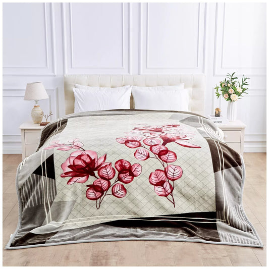 Floral Brown and Blue Reversible 4KG Soft Embossed Heavyweight Blanket