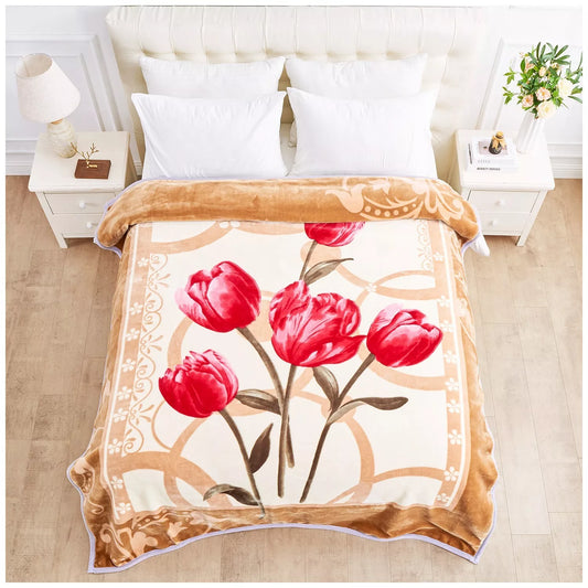 Floral Purple and Brown Reversible 4KG Soft Embossed Heavyweight Blanket