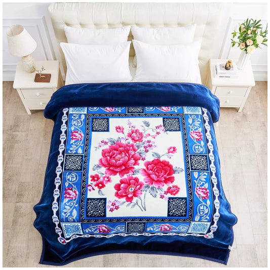 Floral Blue and Purple Reversible 4KG Soft Embossed Heavyweight Blanket
