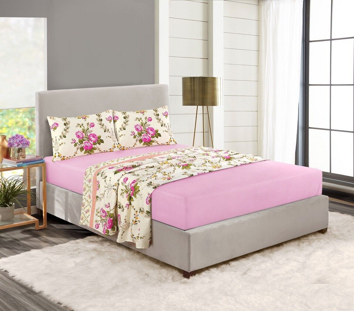 Pink Floral Flannelette Brushed Cotton Thermal Sheet Set