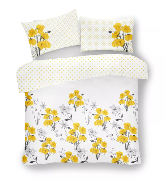 Yellow Poppy Floral Reversible Duvet Set