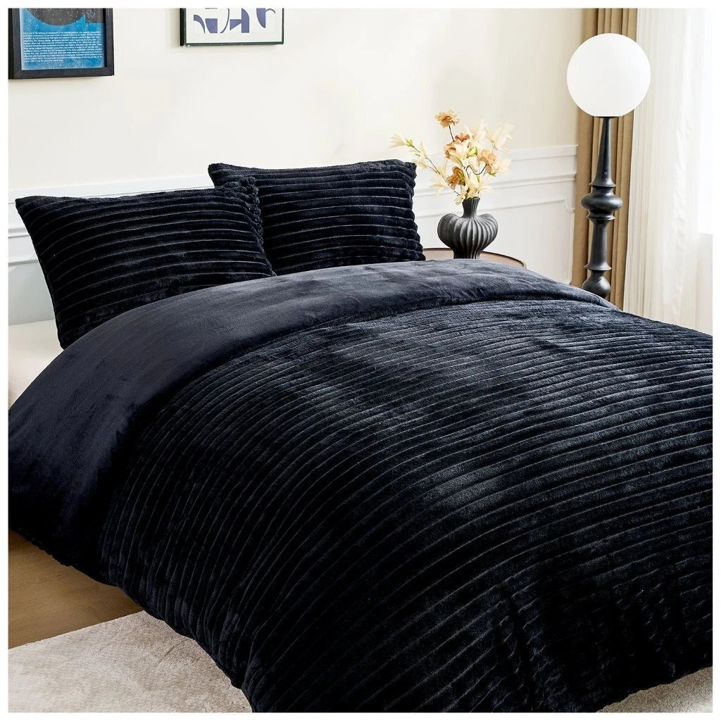 Chunky Rib Teddy Fleece Duvet Set Black