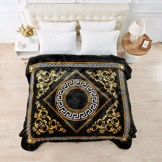 Luxury Greek Key Faux Fur Mink Blanket