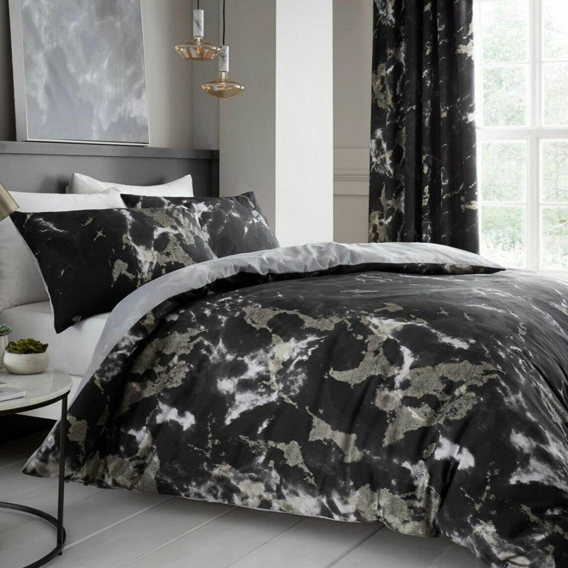 Black marble online bedroom set