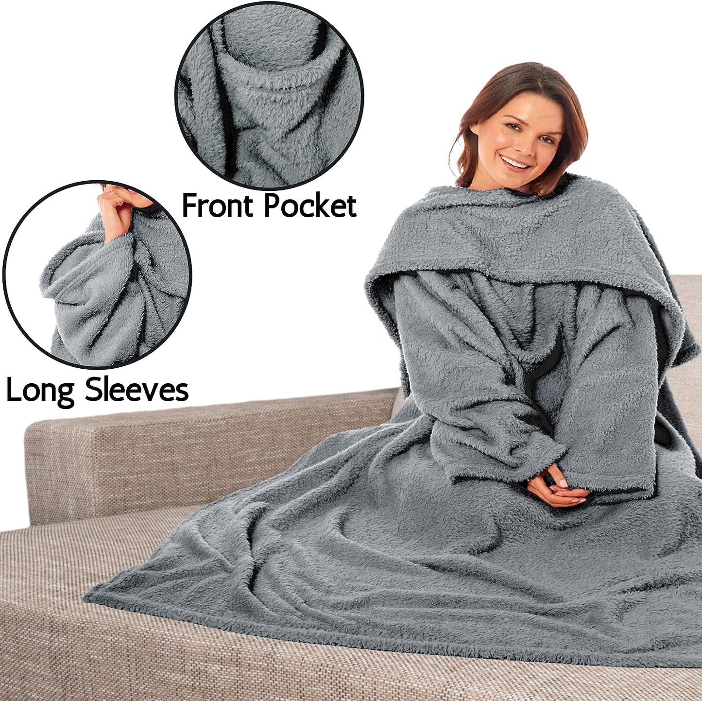 Wearable TV Blanket with Sleeves and Pocket