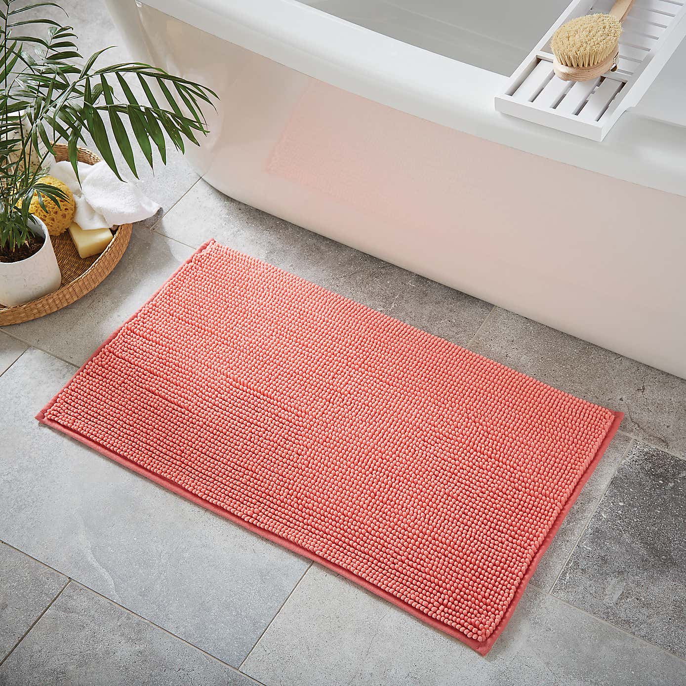 Luxury Loop Pebble Bath Mat Coral