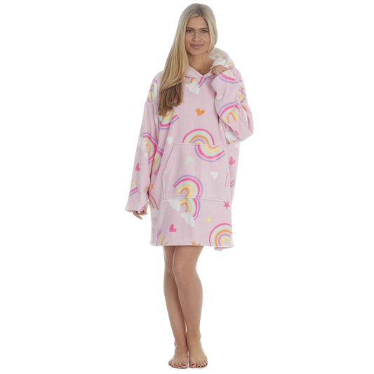 Pink Rainbow Oversized Sherpa Fleece Hoodie Blanket