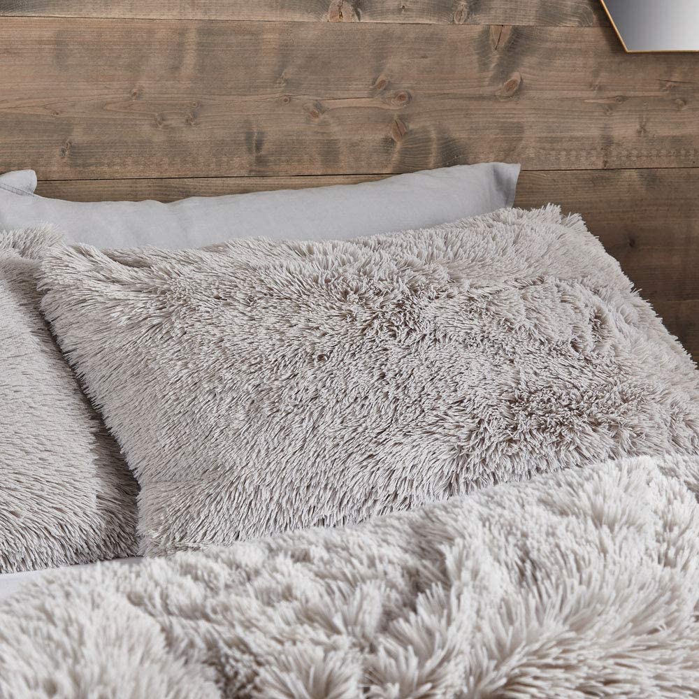 Cuddly Super Soft Reversible Deep Pile Fleece Duvet Set Silver