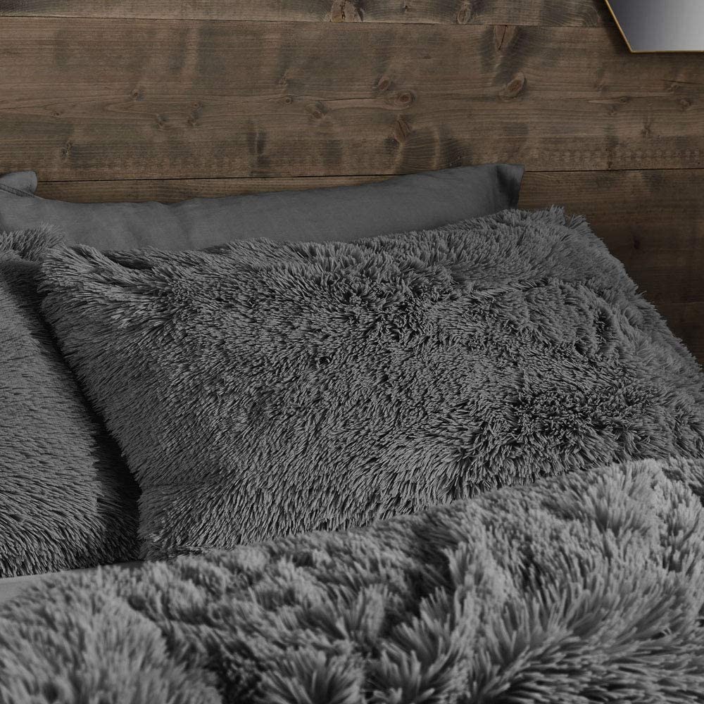 Cuddly Super Soft Reversible Deep Pile Fleece Duvet Set Charcoal