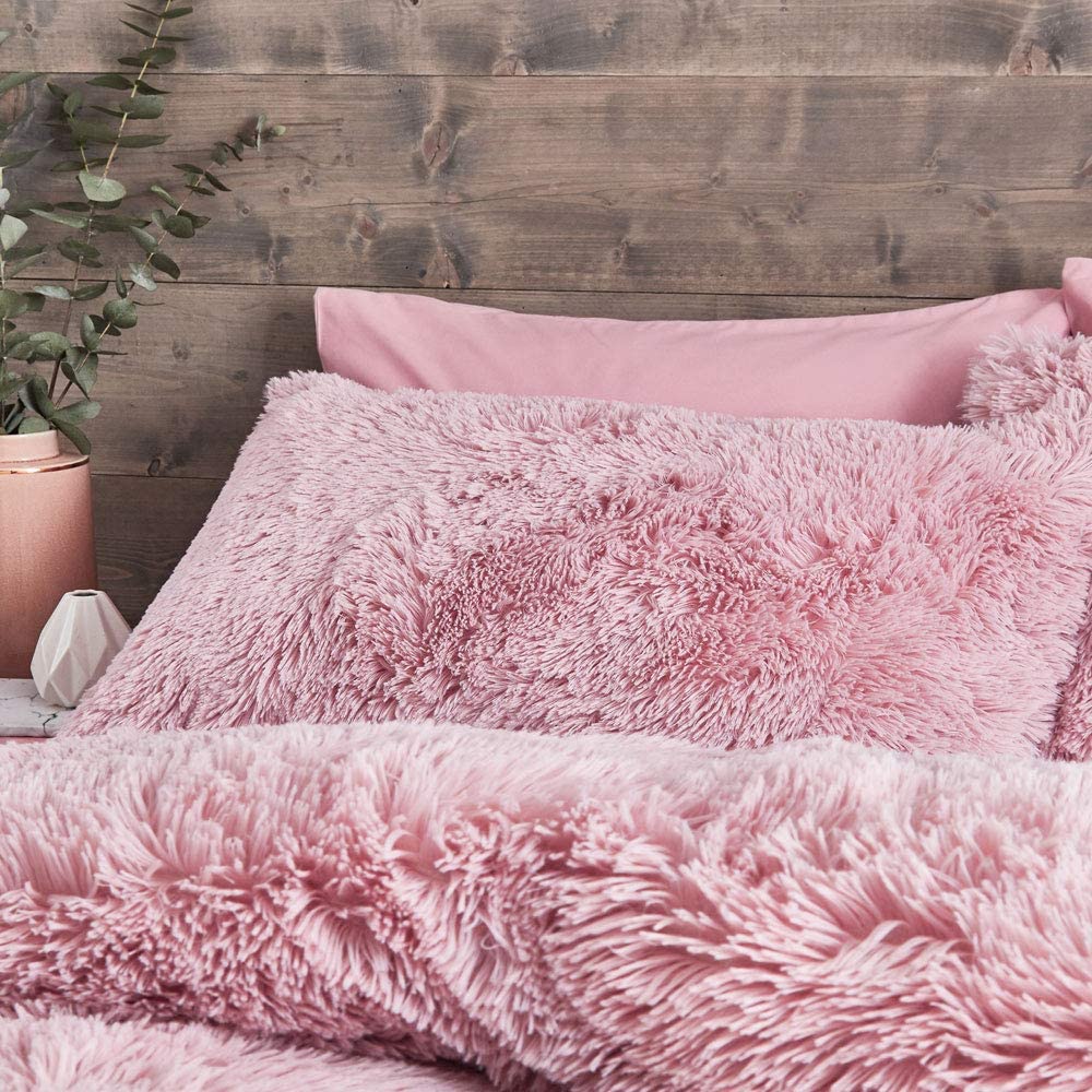 Cuddly Super Soft Reversible Deep Pile Fleece Duvet Set Blush Pink
