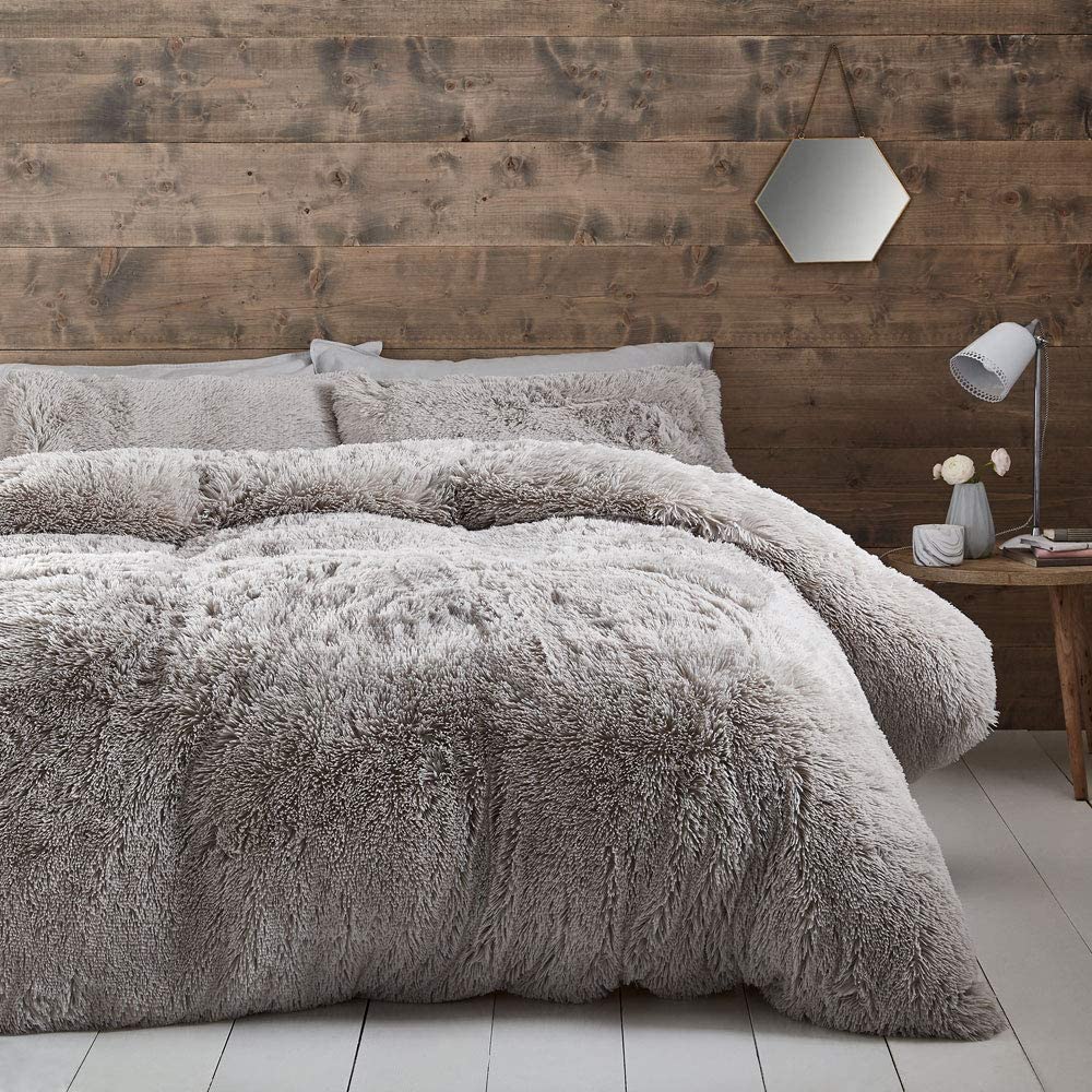 Cuddly Super Soft Reversible Deep Pile Fleece Duvet Set Silver