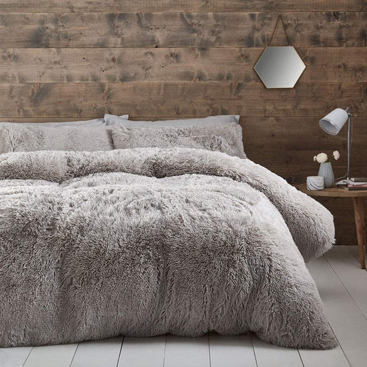Cuddly Super Soft Reversible Deep Pile Fleece Duvet Set Silver