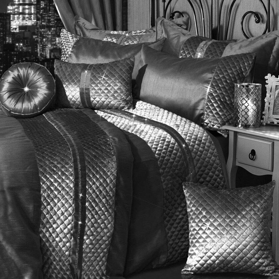 7 Piece Crushed Velvet Diamante Kylie Collection Charcoal
