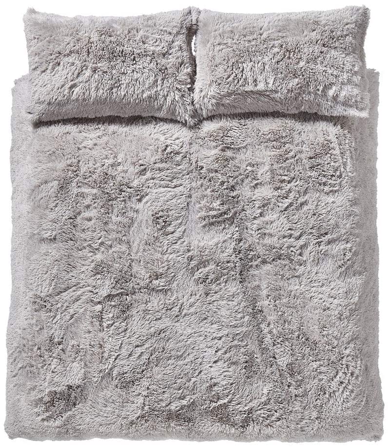 Cuddly Super Soft Reversible Deep Pile Fleece Duvet Set Silver