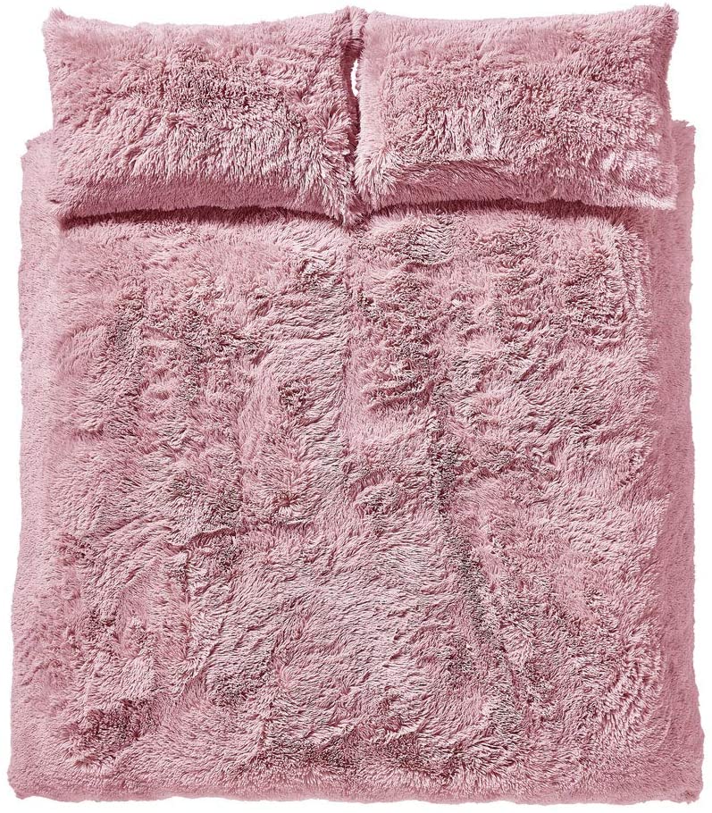 Cuddly Super Soft Reversible Deep Pile Fleece Duvet Set Blush Pink