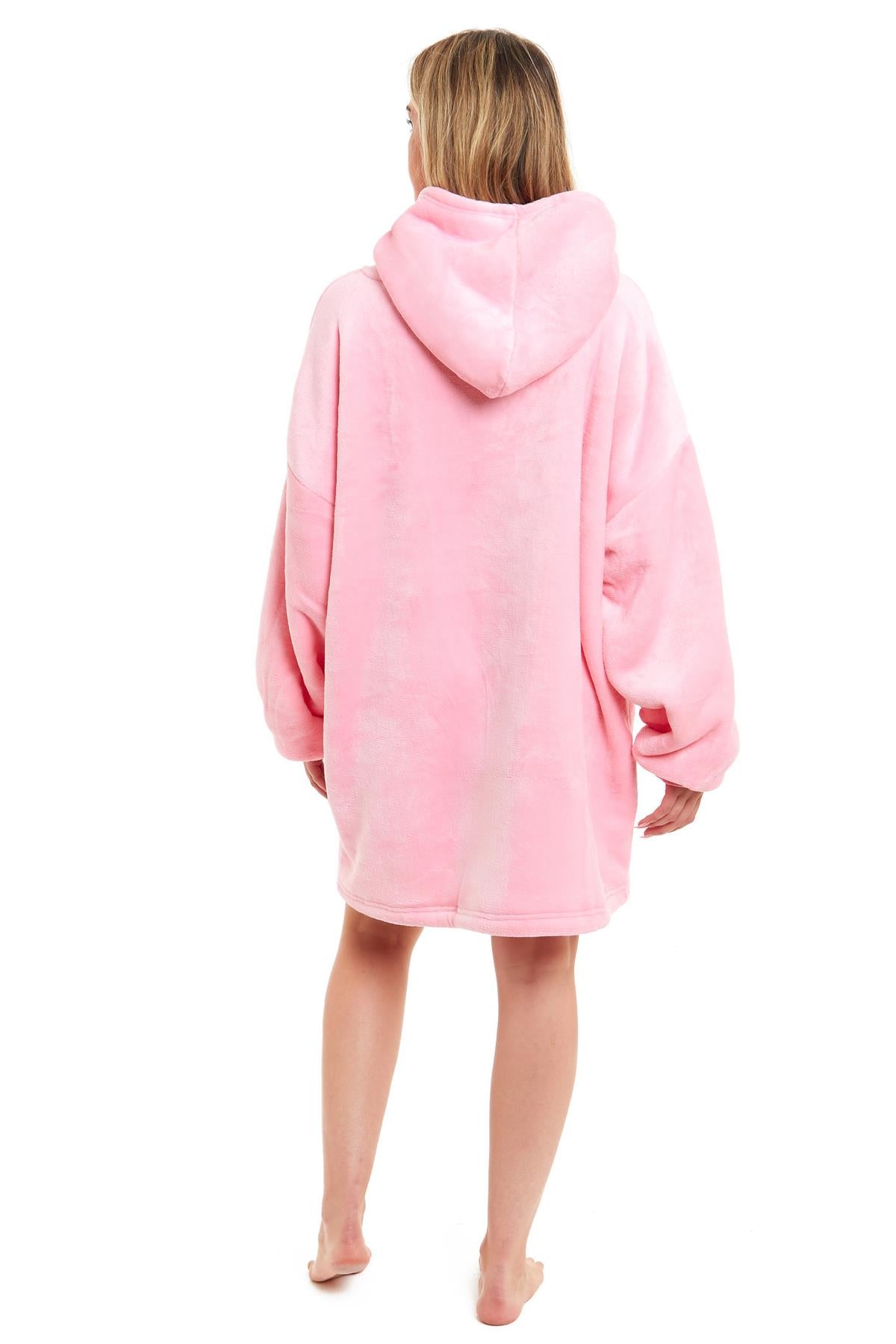 Pink Oversized Sherpa Fleece Hoodie Blanket