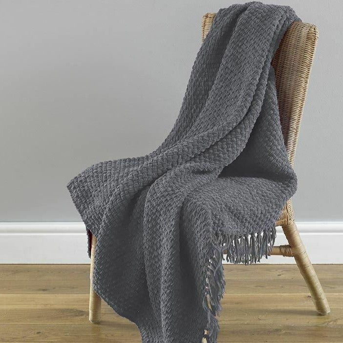 Grey Luxury Woven Chenille Throw