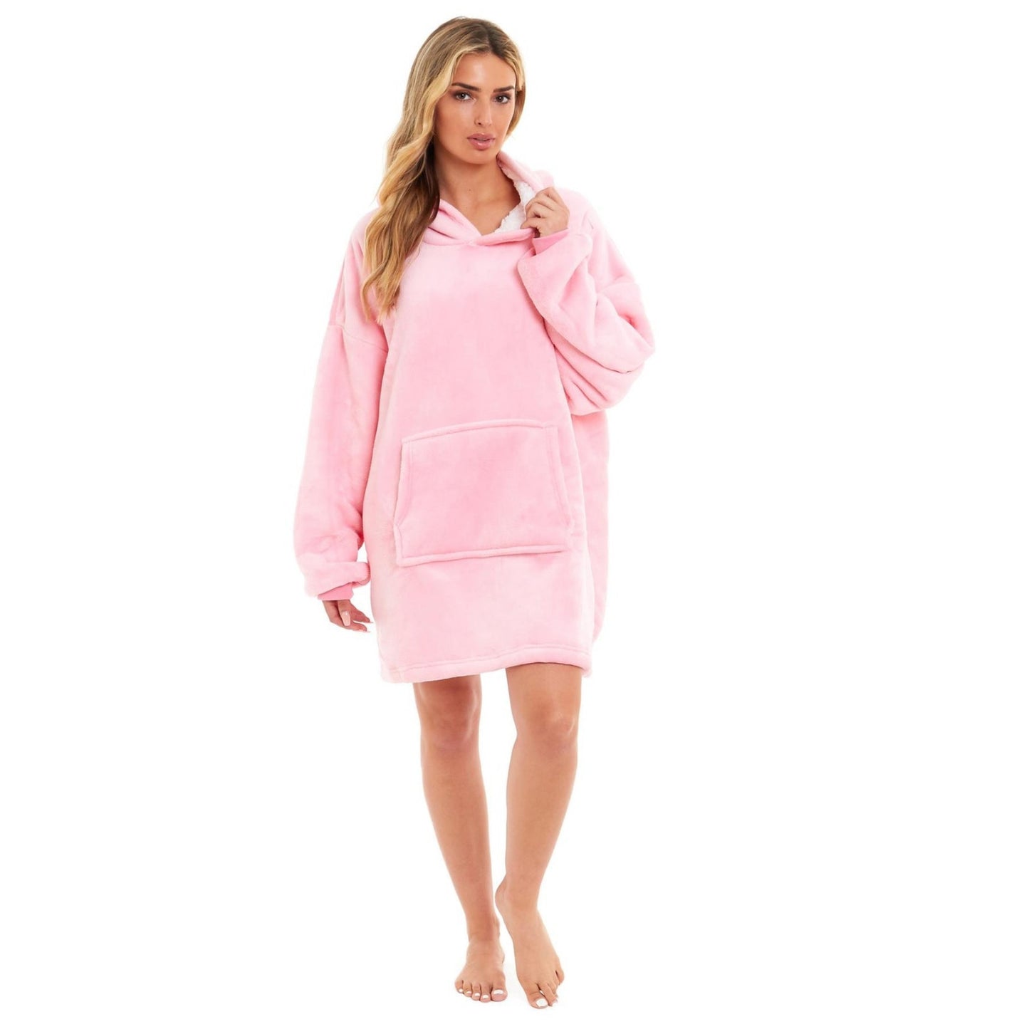 Pink Oversized Sherpa Fleece Hoodie Blanket