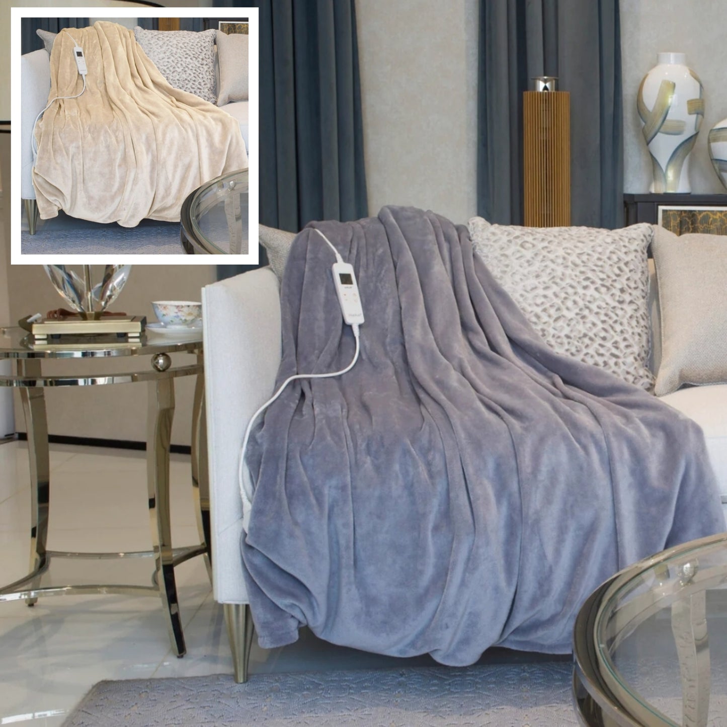 Electric Heated Throw Over Blanket With Adjustable Control