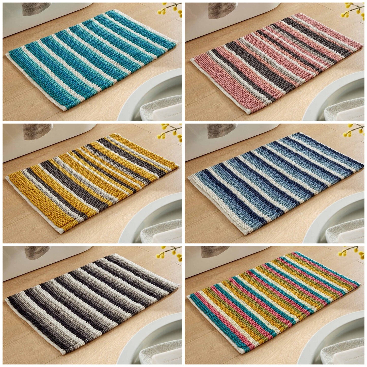 Chenille Striped Cotton Loop Bath Mat